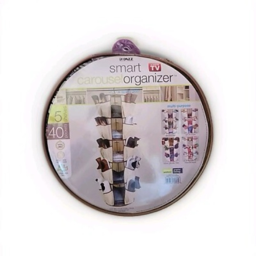 As Seen On Tv Smart Carousel Organizer 5-Shelves 40 Pockets 360 Spin Metal Hook